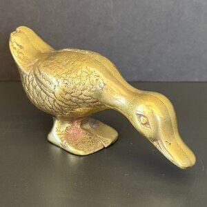 Vintage Brass Duck Figurine Paperweight Gold Finish Decorative Home Decor cottag